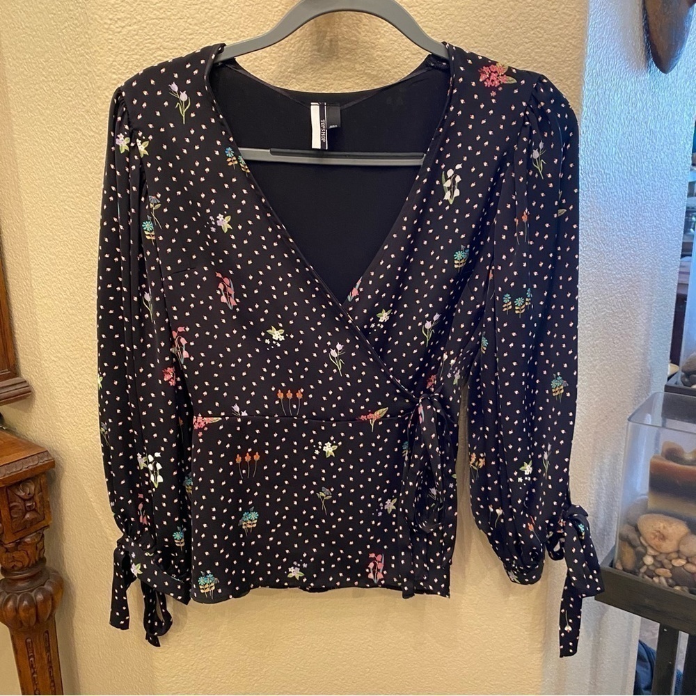 TOPSHOP Women Floral Wrap Bell Sleeves Blouse Top Size 4